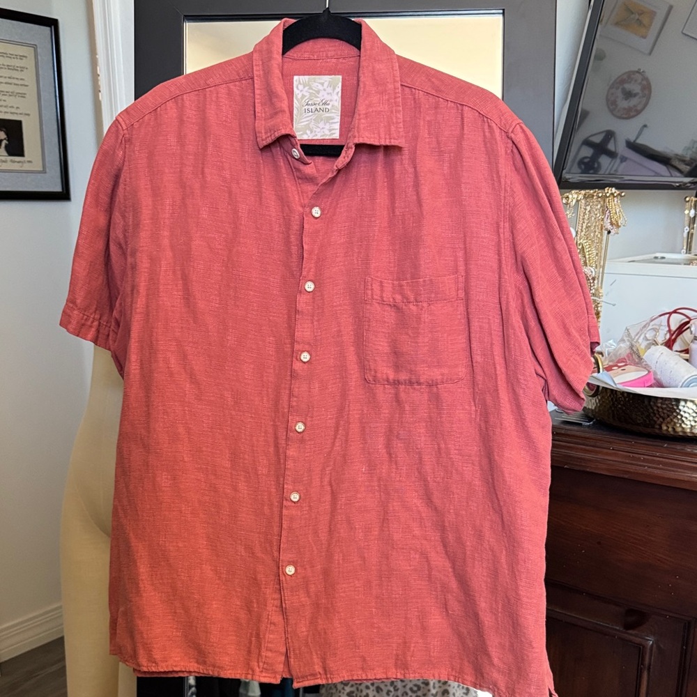 Tasso Elba Coral Rust Short-Sleeve Button-Down Shirt size XL